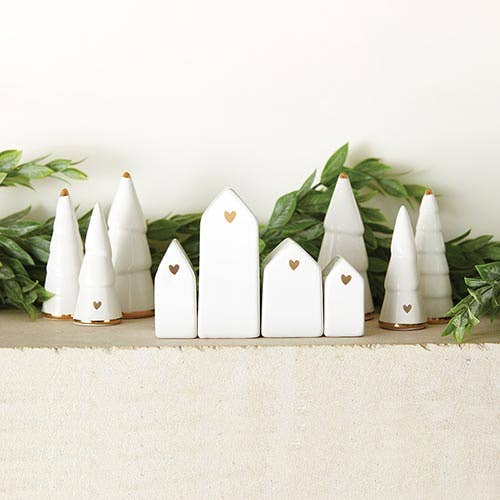 Holiday Ceramic Tree - White + Gold - Set of 3