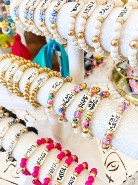 Affirmation Word Beaded Bracelets Inspirational - Matte Gold: [BLANK] - no writing