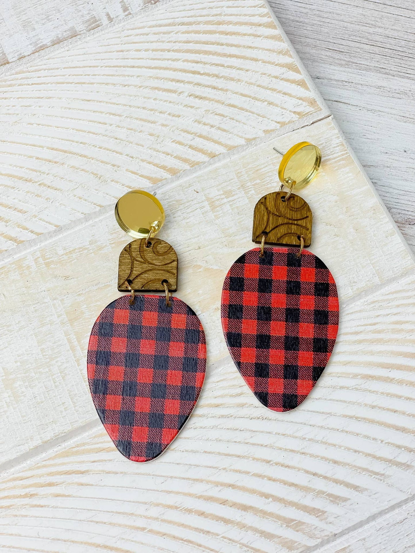 Christmas BULB Earrings: BLACK Buffalo CHeck