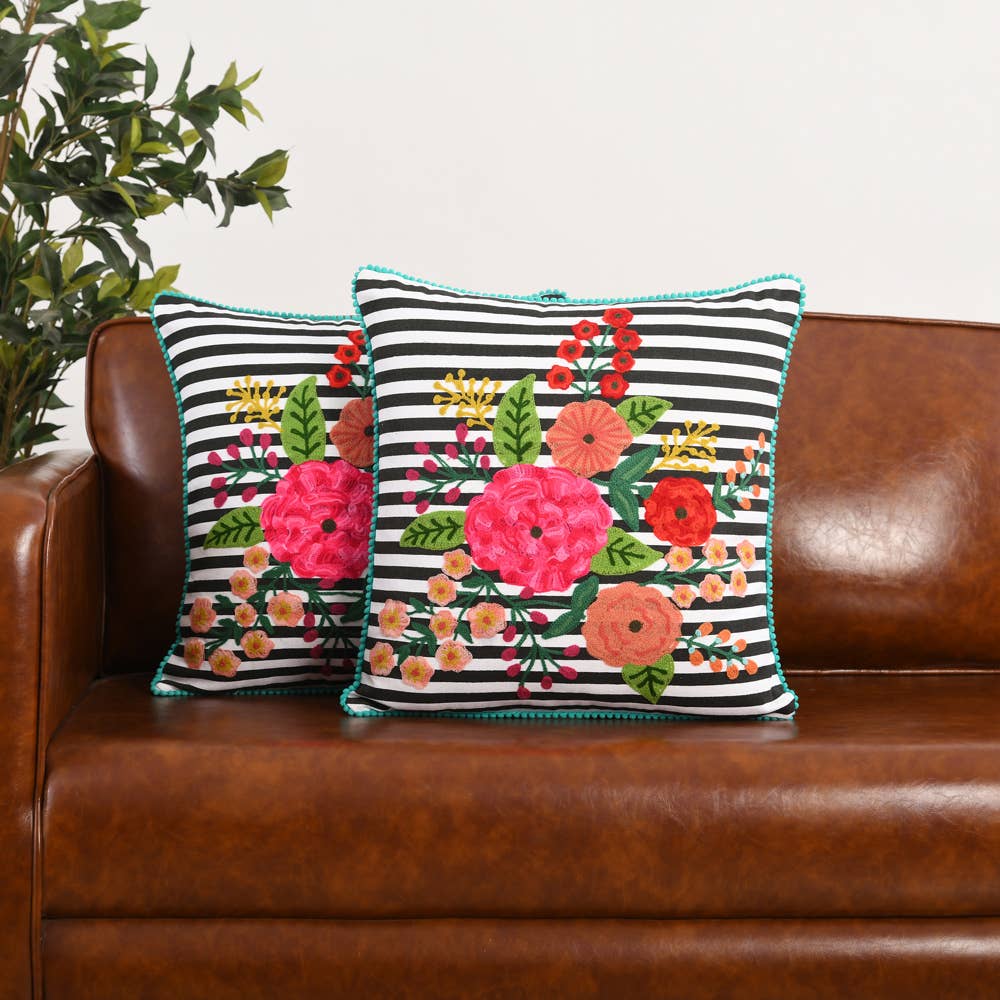 Greta FLORAL EMBR OVR QUIAROOSCURO PILLOW 18X18