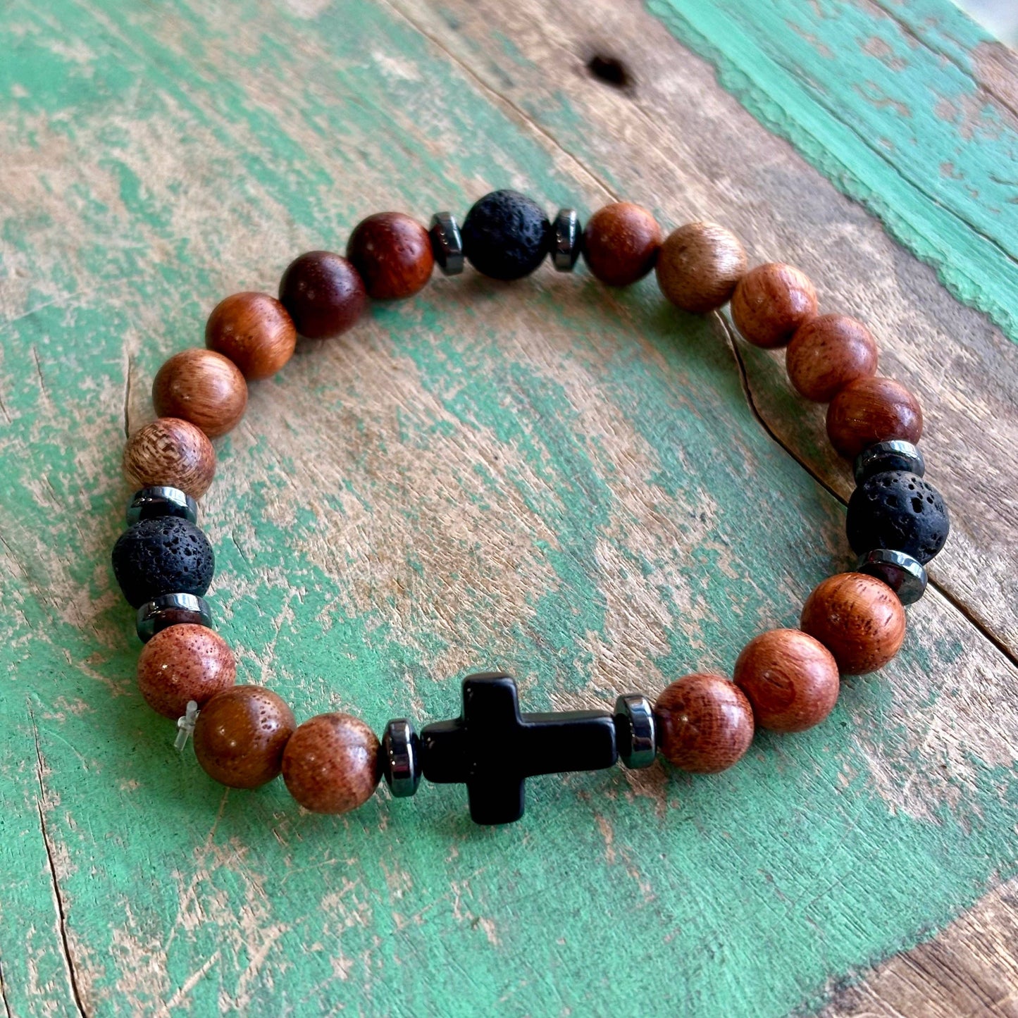 Wood Lava Cross Bracelet