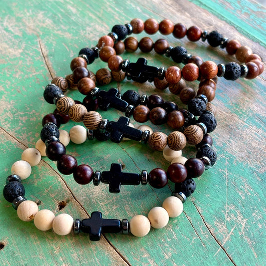 Wood Lava Cross Bracelet