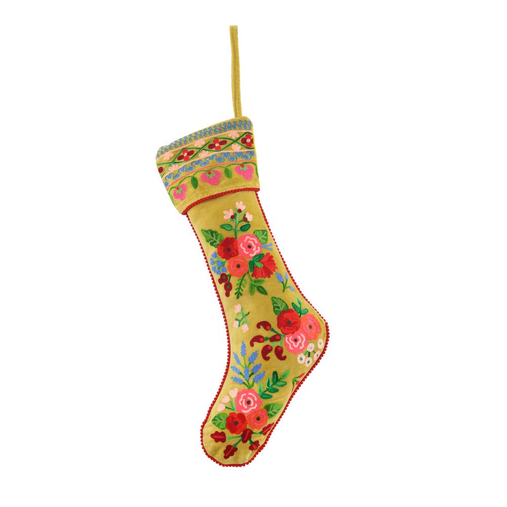 NEW Mustard EMBROIDERED STOCKING  8x24"