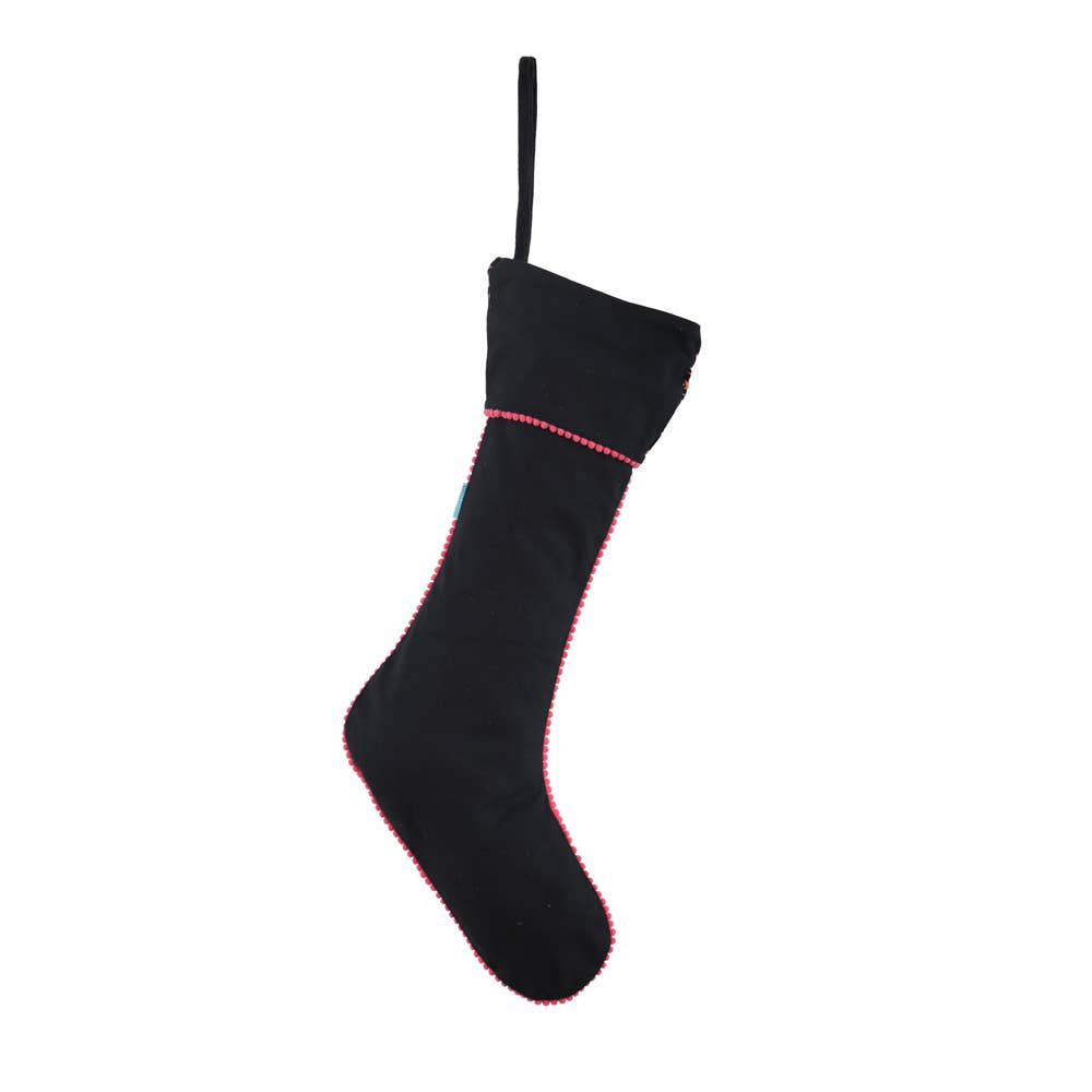 NEW BLACK EMBROIDERED STOCKING  8x24"