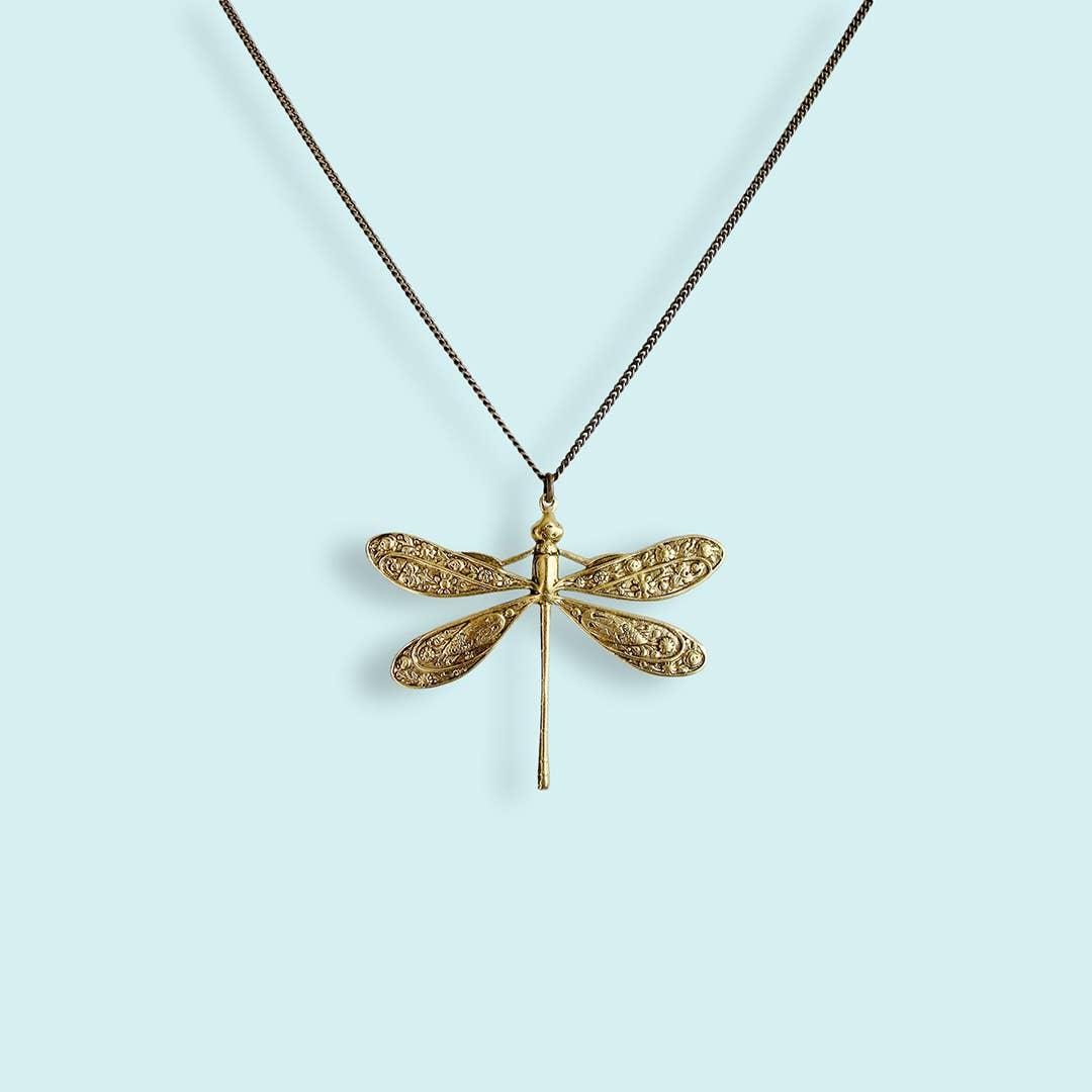 Golden Dragonfly Necklace: 18 Inch