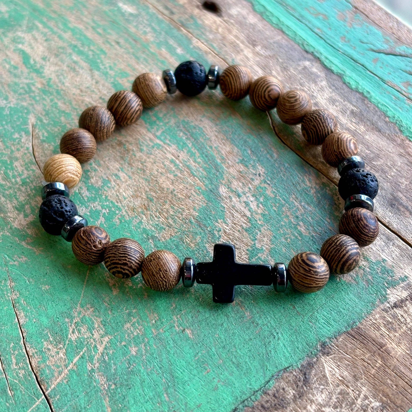 Wood Lava Cross Bracelet