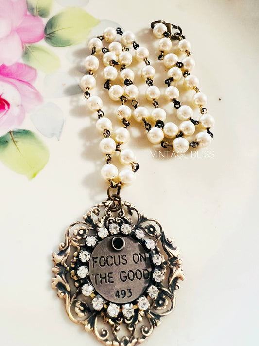 Focus on the Good Filigree Quote Beaded Chain Necklace