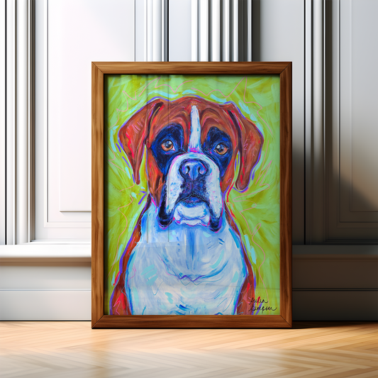 Boxer Dog Art Print, Pet Art, Maximalist Art, Dopamine Decor, Trendy Colorful Wall Poster: 8x10 print on paper