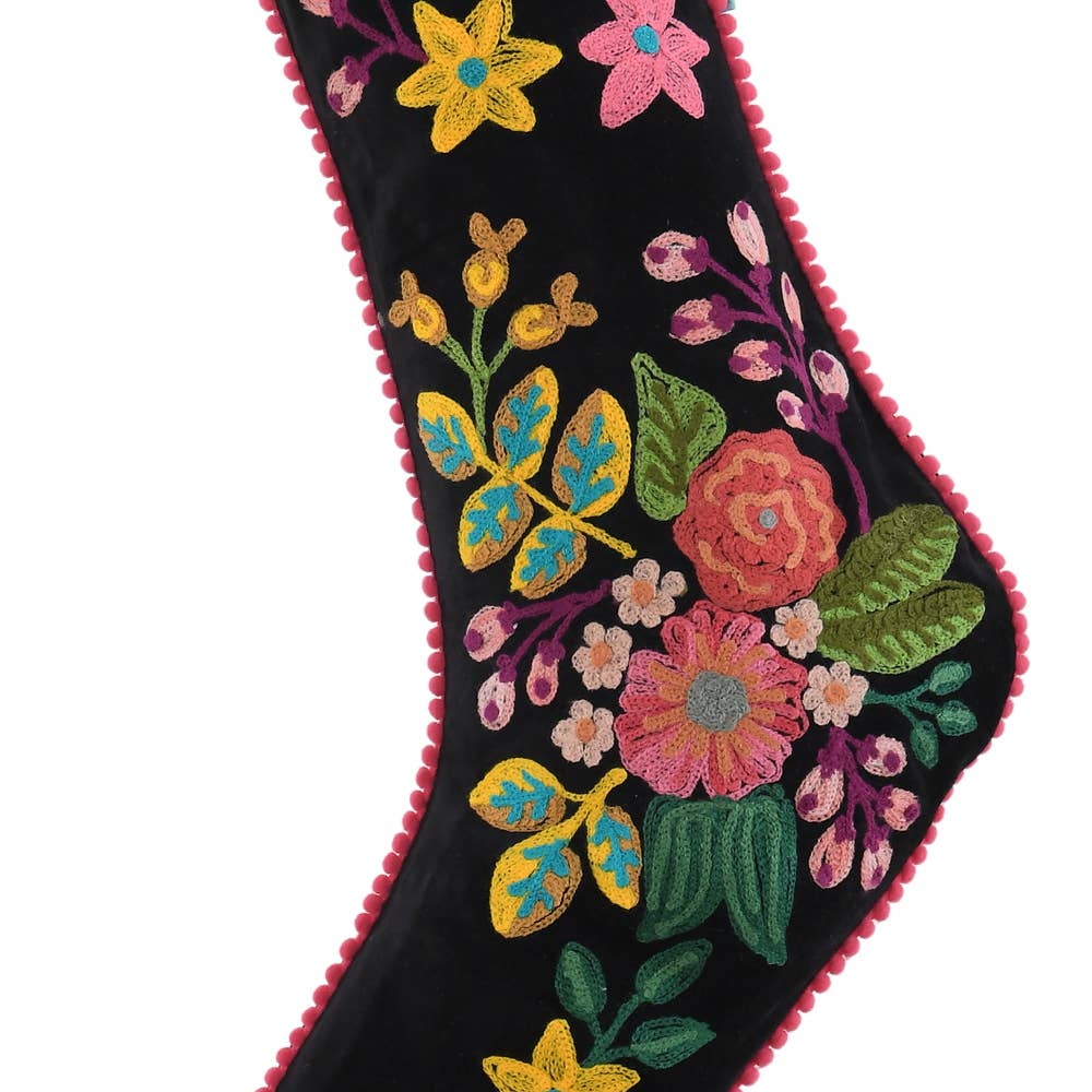 NEW BLACK EMBROIDERED STOCKING  8x24"