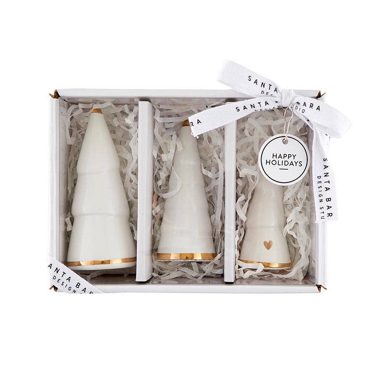 Holiday Ceramic Tree - White + Gold - Set of 3