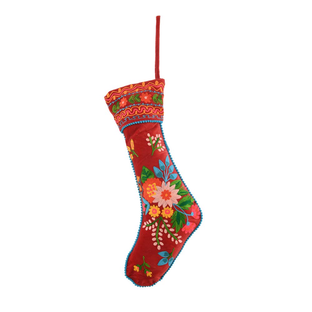 NEW RED EMBROIDERED STOCKING  8x24"