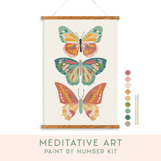 Vibrant Butterflies Meditative Art Paint by Number Kit : Kit + Magnetic Frame