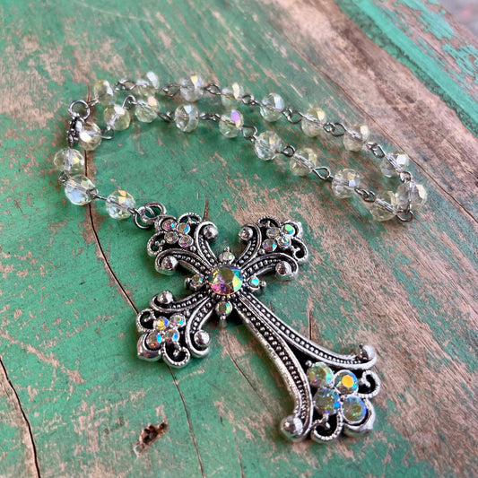 Jeweled Cross Car Blessing: Citrine