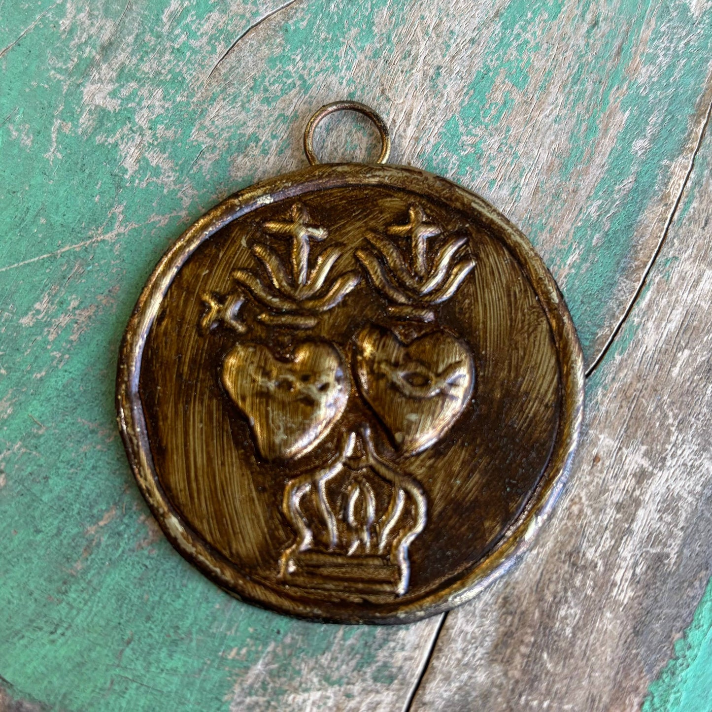 Brass Medallions: Round Flaming Heart
