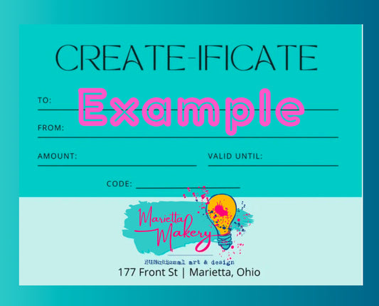 Marietta Makery Create-ificate Gift Card Certificate