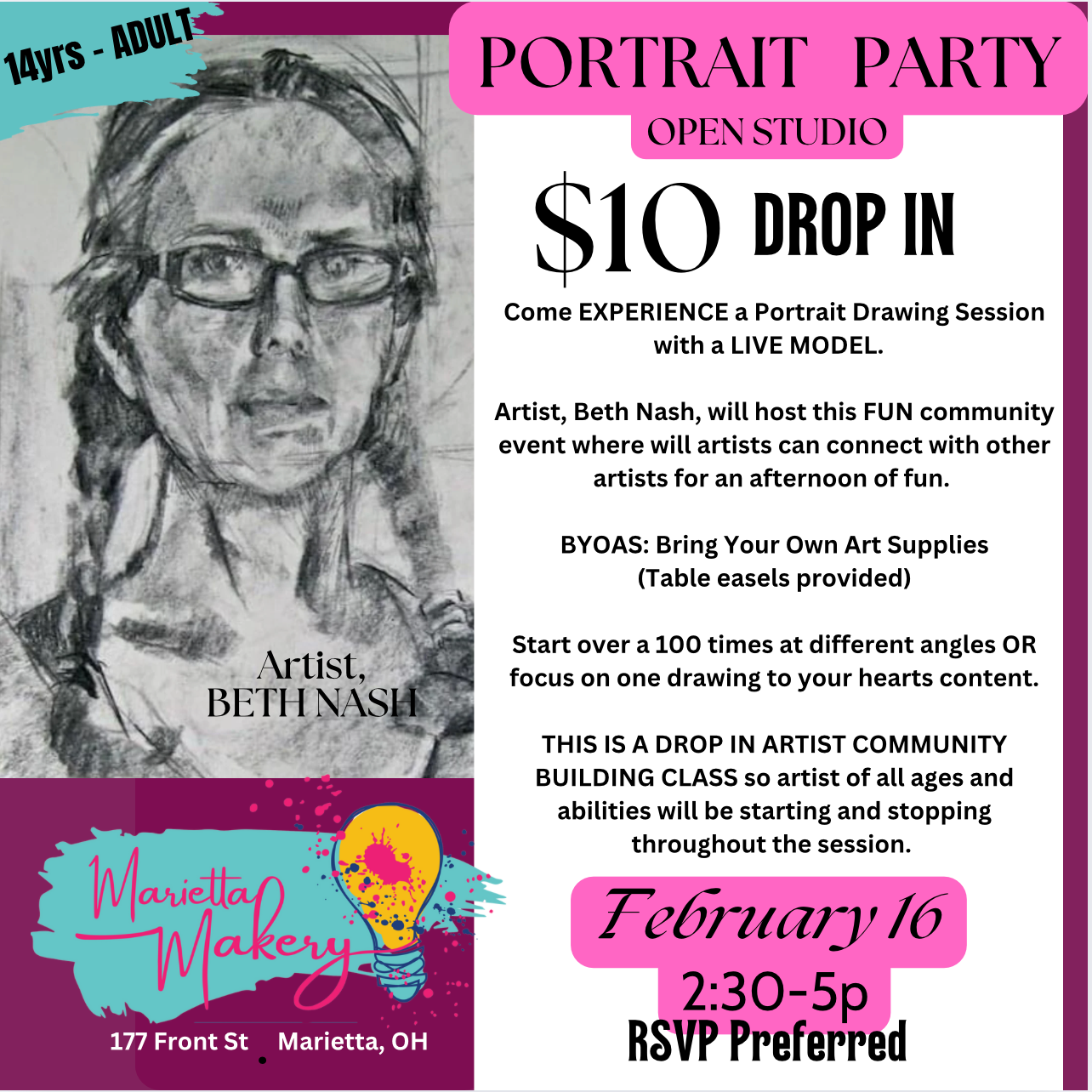 2/16/25 Portrait Party, Hosted by Beth Nash & MM