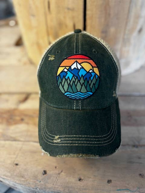 Mountains PATCH Distressed Mesh Snapback Baseball Cap