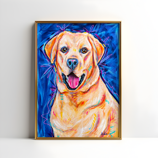 Yellow Lab Dog Art Print, Pet Art, Maximalist Art, Dopamine Decor, Trendy Colorful Wall Poster: 8x10 print on paper