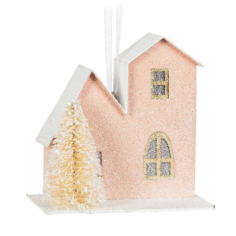 Pastel House & Tree Ornaments-  3.5"H