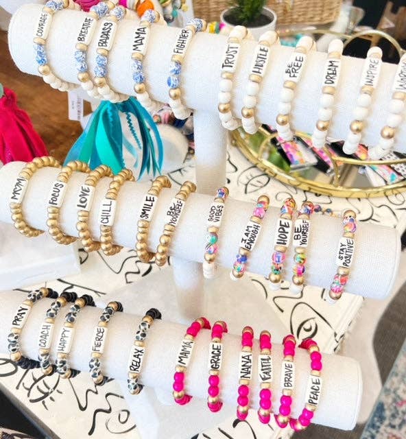 Affirmation Word Beaded Bracelets Inspirational - Blue White: [BLANK] - no writing