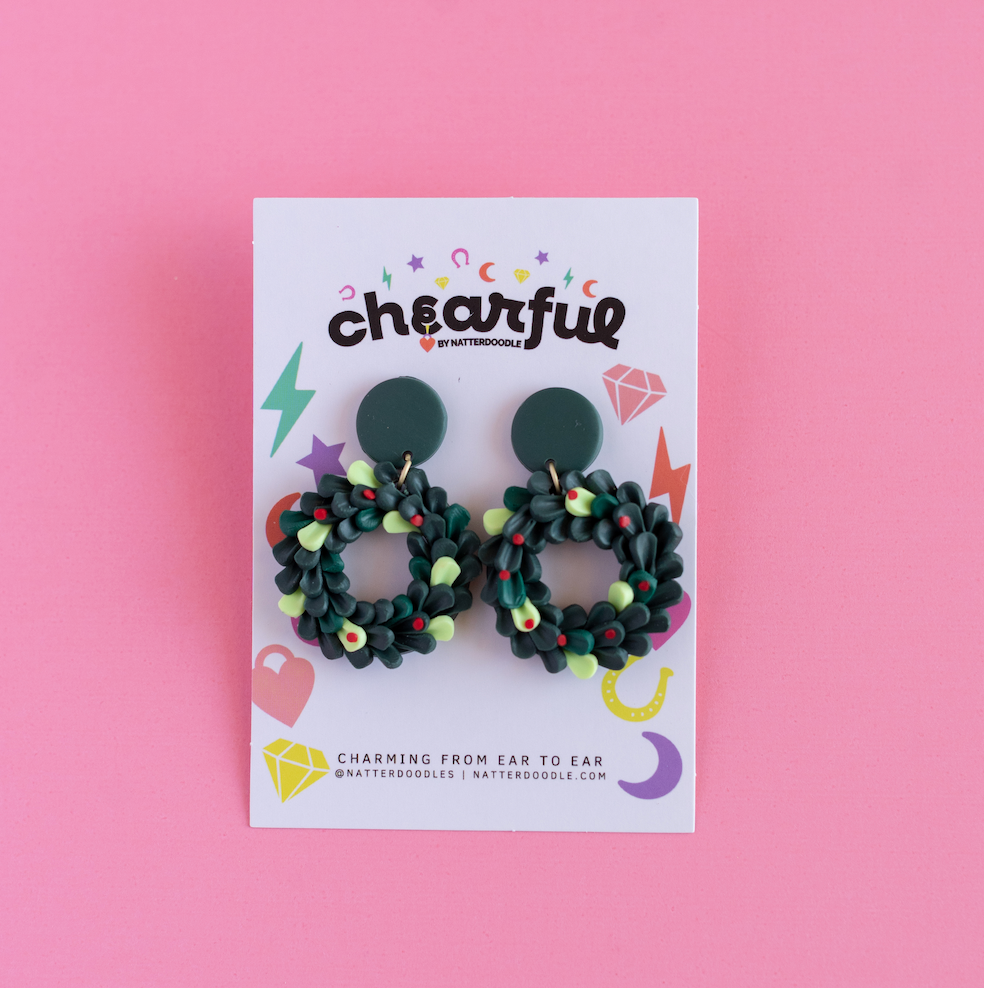 A-Wreath-A Franklin Christmas Holiday Soft Clay Earrings