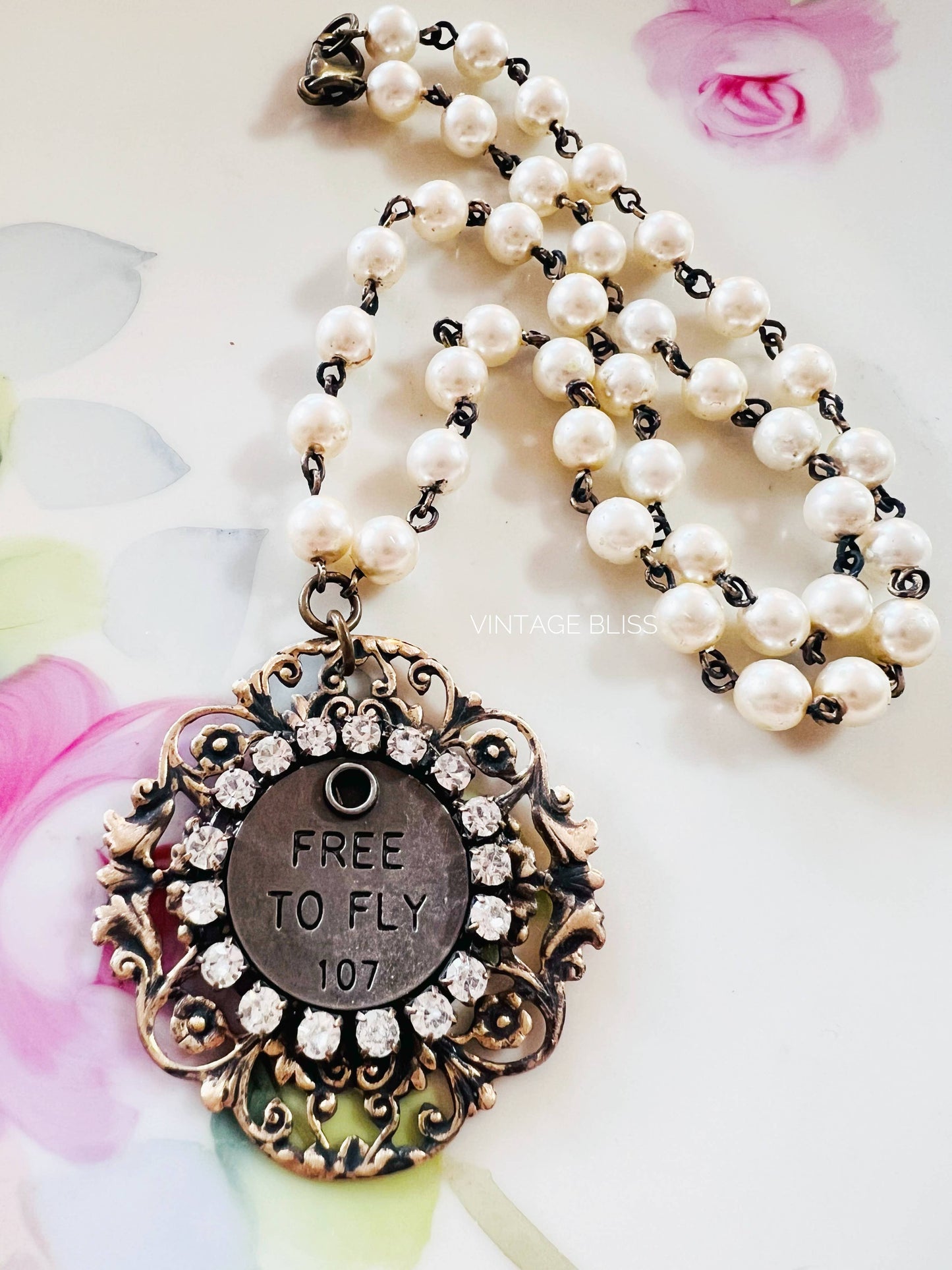 Free To Fly Filigree Quote Beaded Chain Necklace