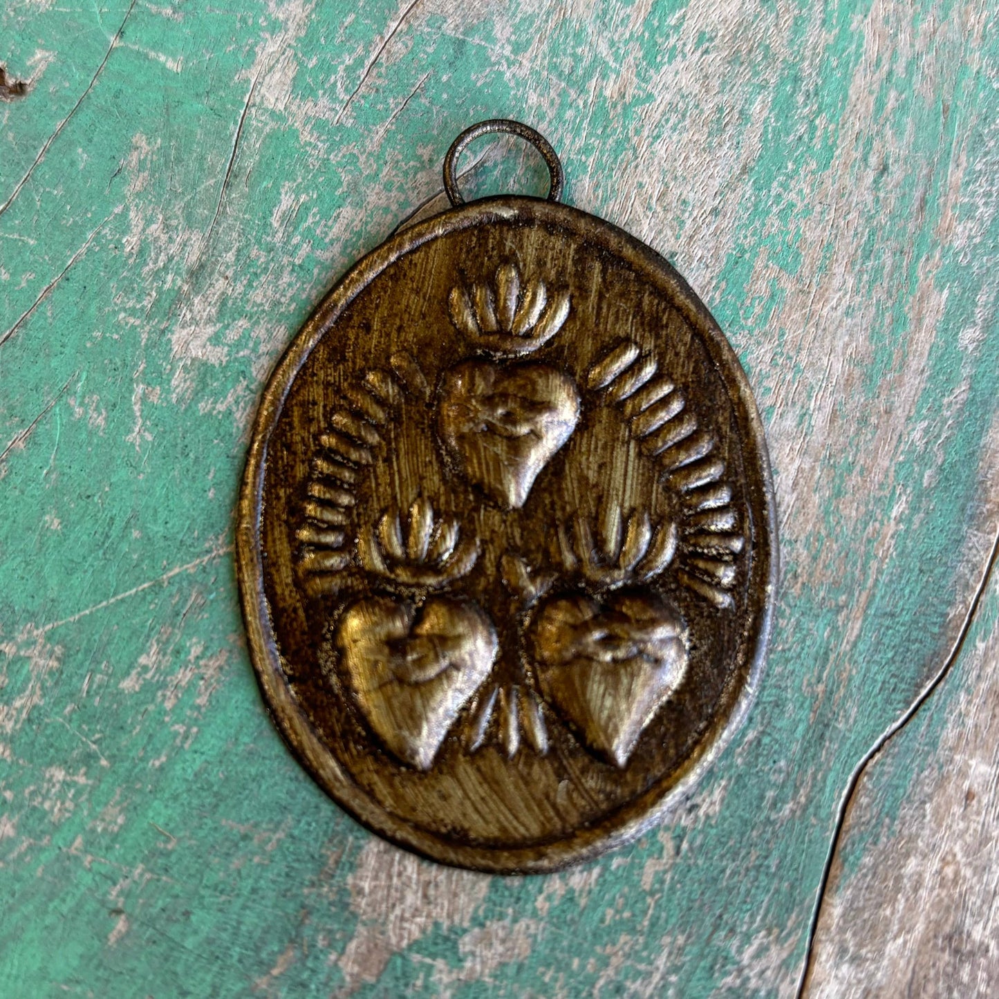 Brass Medallions: Round Flaming Heart