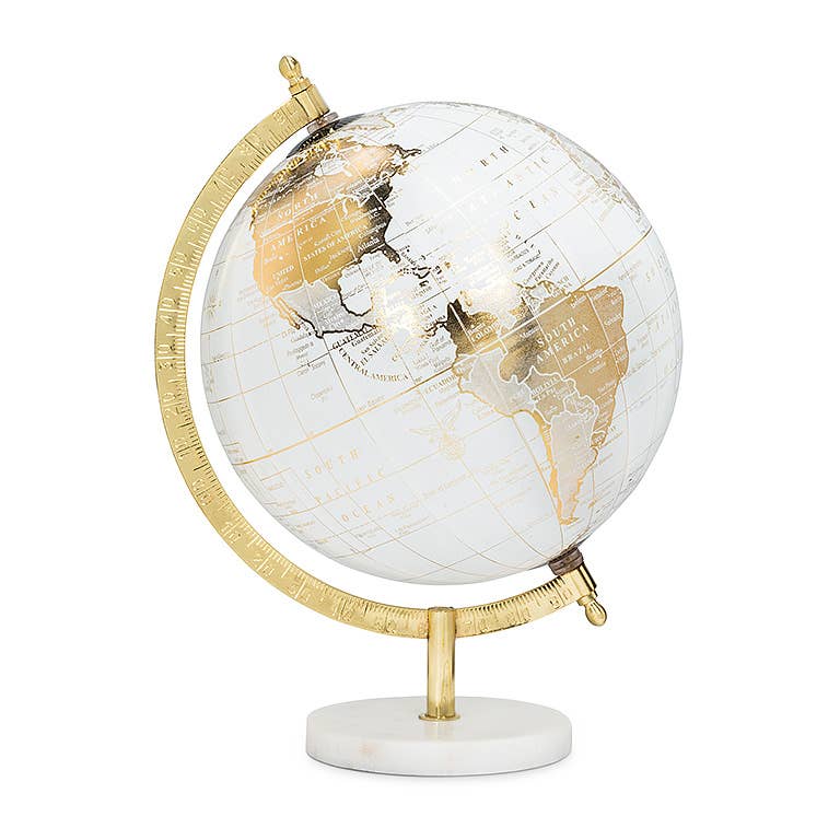 Globe on Stand-White/Gold-11"H-3800