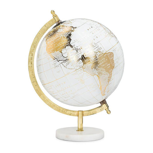Globe on Stand-White/Gold-11"H-3800