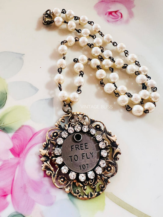Free To Fly Filigree Quote Beaded Chain Necklace