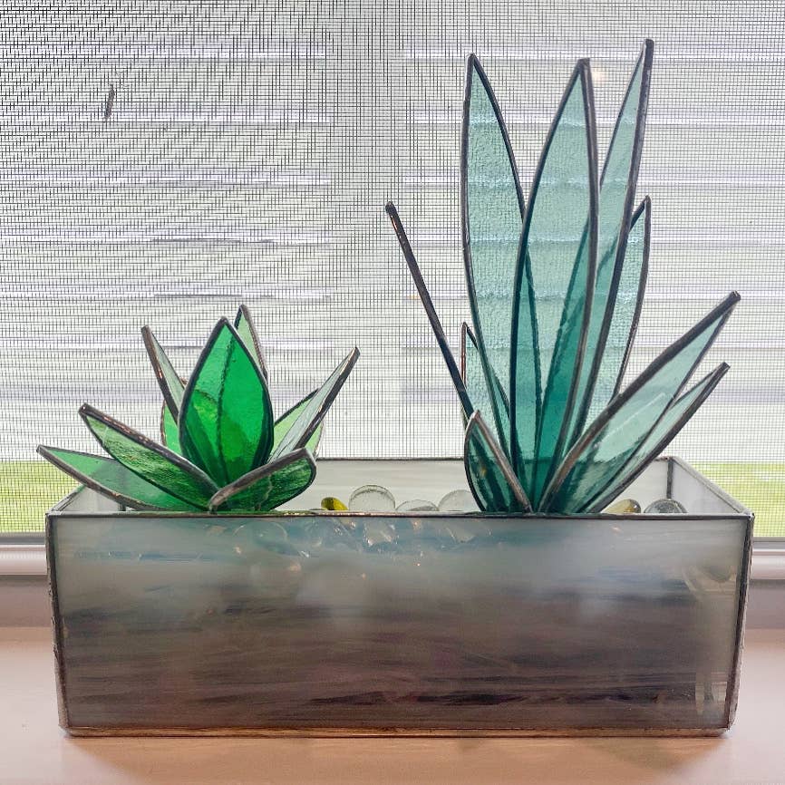 3D Stained Glass Snake Plant Desktop Sculpture: MINI