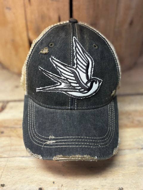 Sparrow Distressed Mesh Snapback Baseball Cap: Black