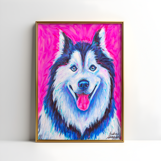 Siberian Husky Dog Art Print, Pet Art, Maximalist Art, Dopamine Decor, Trendy Colorful Wall Poster: 8x10 print on paper