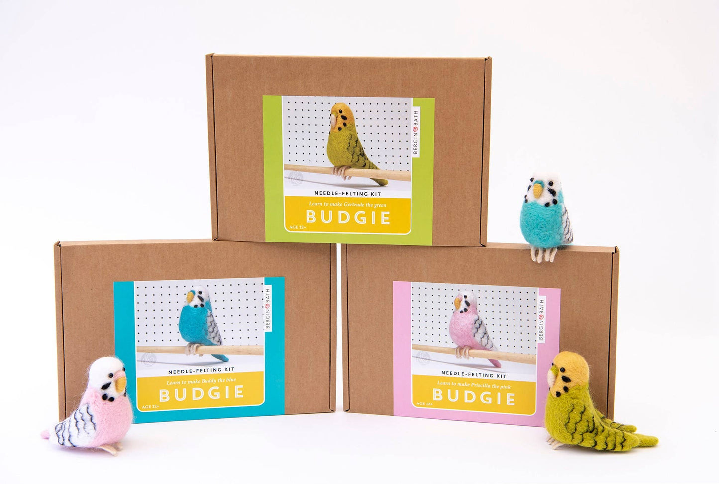Needle Felting Kit Budgie. Make A Pink Budgerigar From Wool.