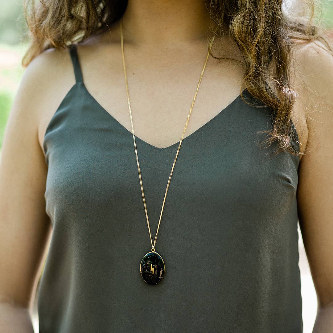 Black Lightning Locket Necklace