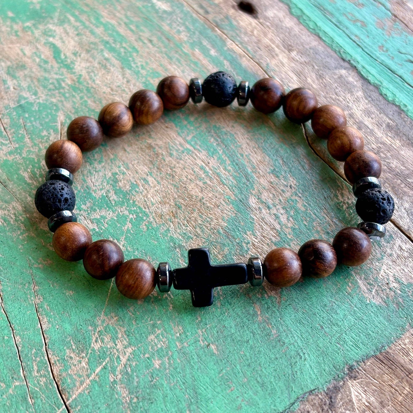 Wood Lava Cross Bracelet