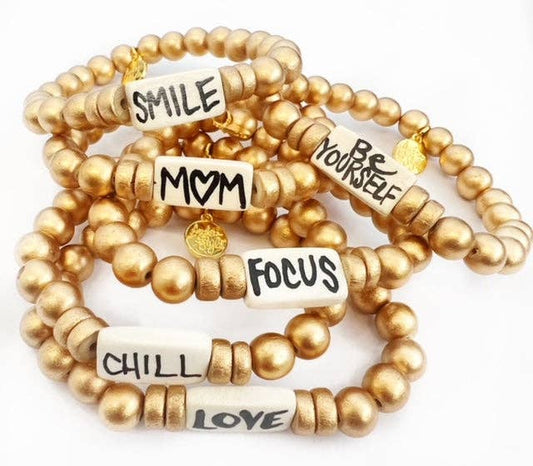 Affirmation Word Beaded Bracelets Inspirational - Matte Gold: [BLANK] - no writing