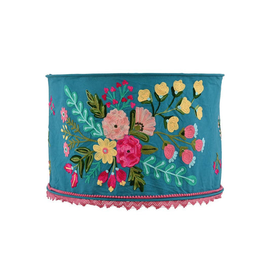 DEEP TEAL FLORAL Crewel LAMP SHADE 18"