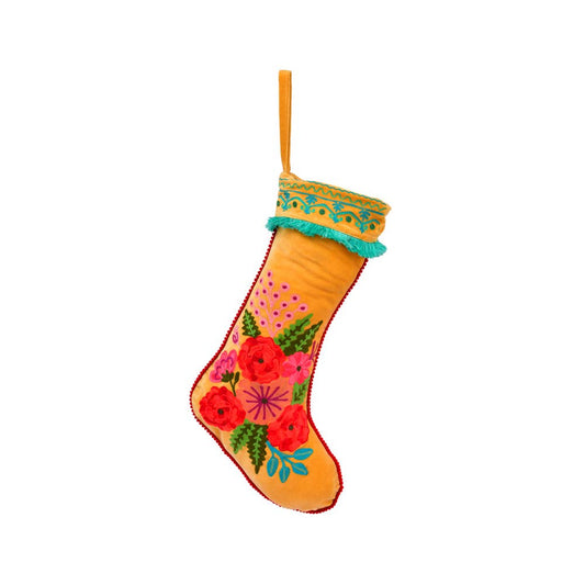 NEW GOLD HOLIDAY STOCKING FLORAL GOLD VELVET 12x23