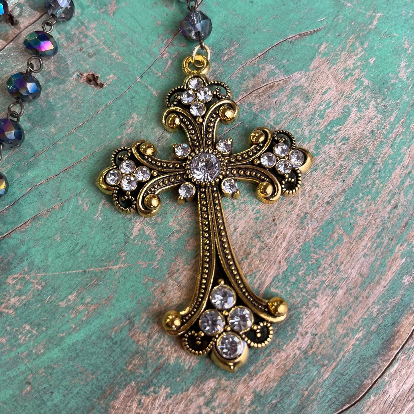 Jeweled Cross Car Blessing: Citrine