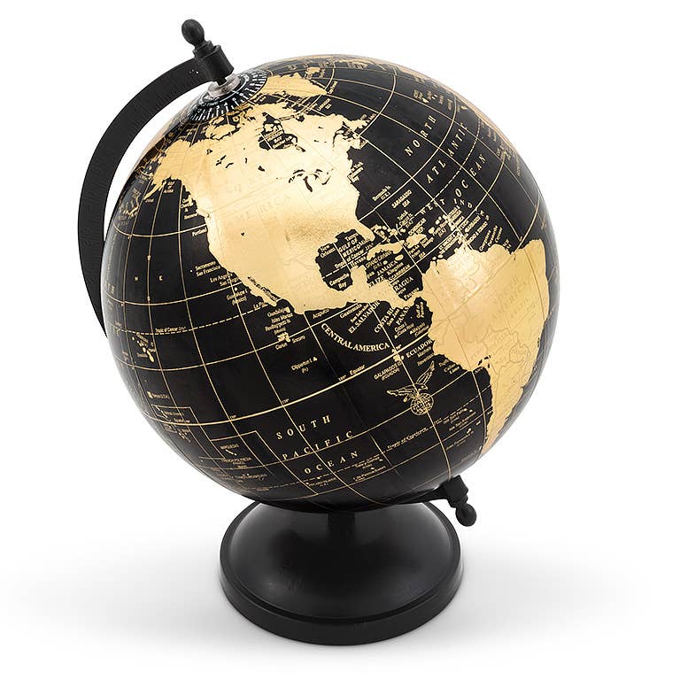 Globe on Stand-Blk/Gold-11"H-3797