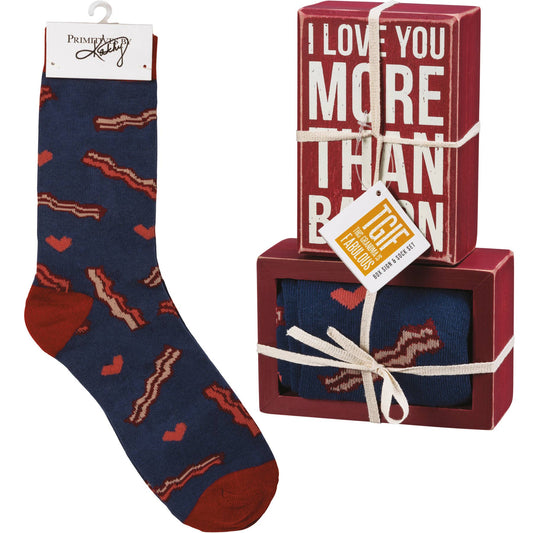 I Love You More Than Bacon Box Sign And Sock Set