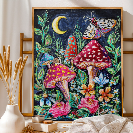 Mushroom Art Print, Christian Art, Dopamine Decor, Trendy Colorful Wall Poster, Maximalist Home: 8x10 print on paper