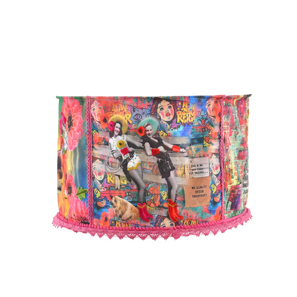 NEW!!  COW GIRL FUN Hand Crewel LAMP SHADE