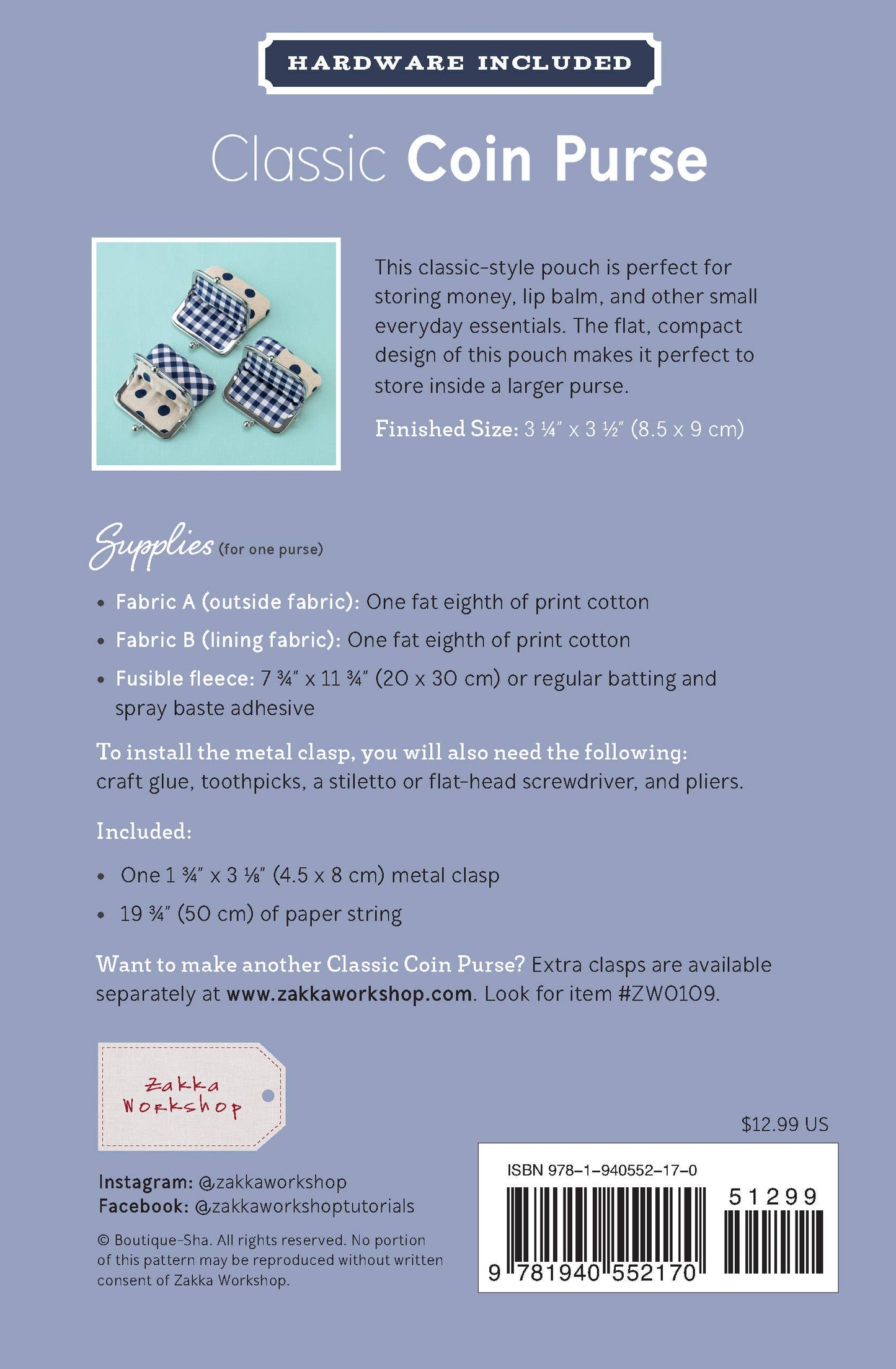 Classic Coin Purse with Silver Clasp (#ZW2170)