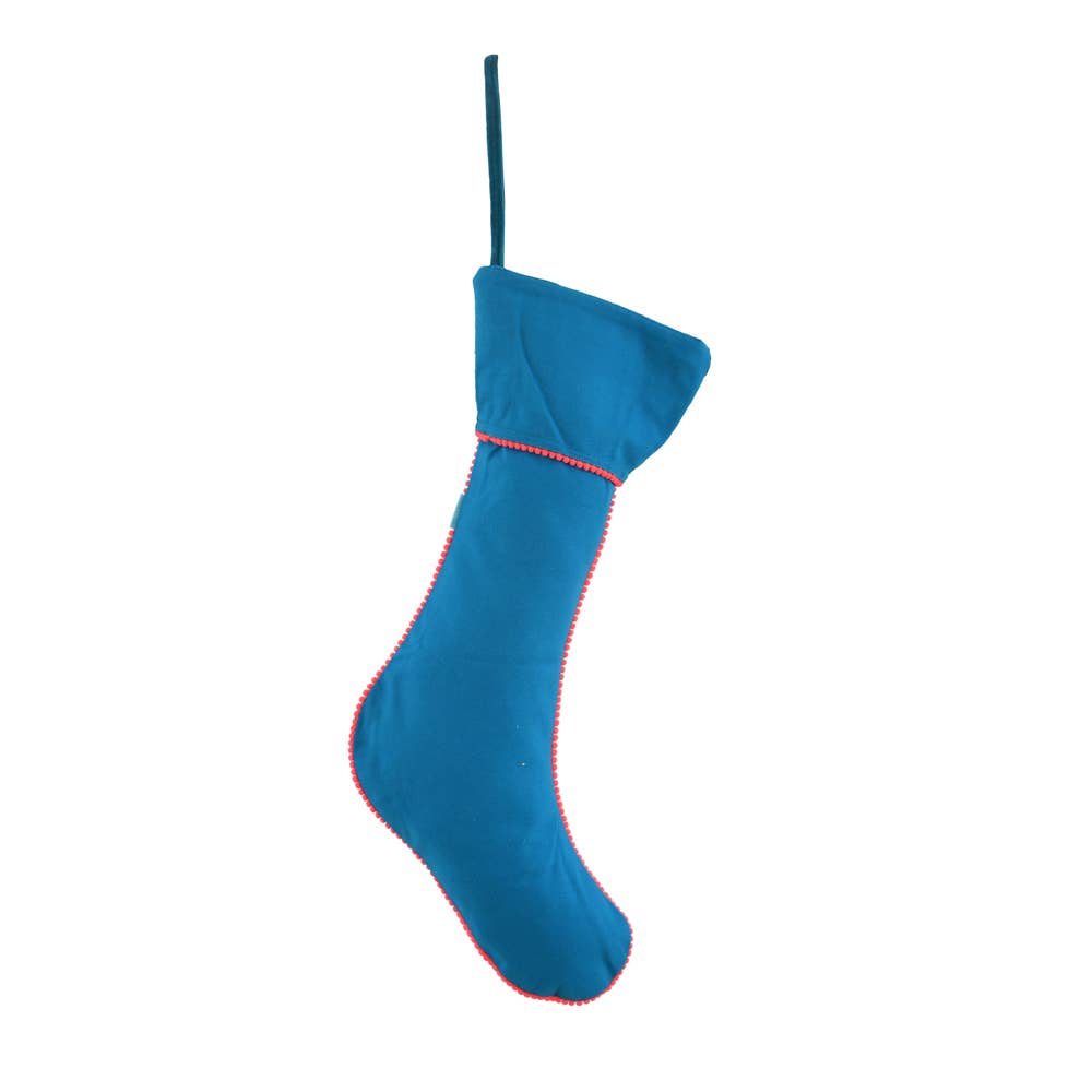 NEW BLUE EMBROIDERED STOCKING 8x24"