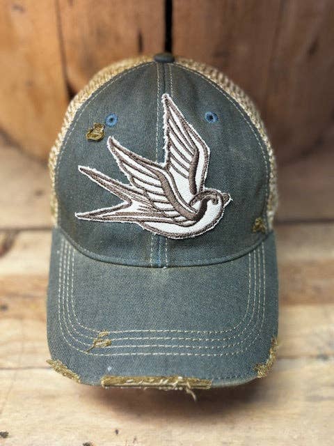 Sparrow Distressed Mesh Snapback Baseball Cap: Black