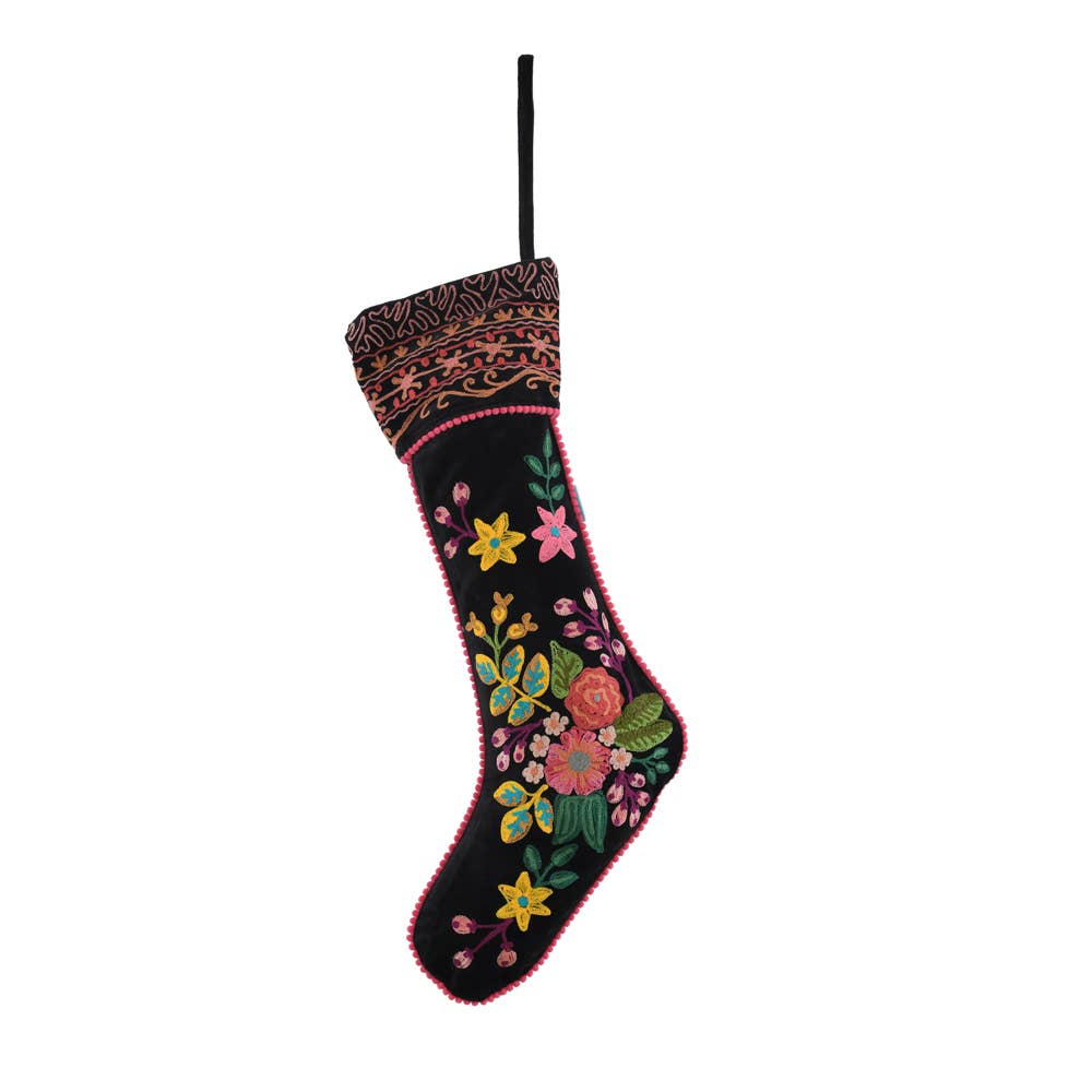 NEW BLACK EMBROIDERED STOCKING  8x24"