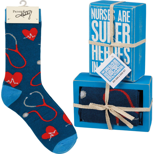 Nurses Are Super Heroes Box Sign And Sock Set