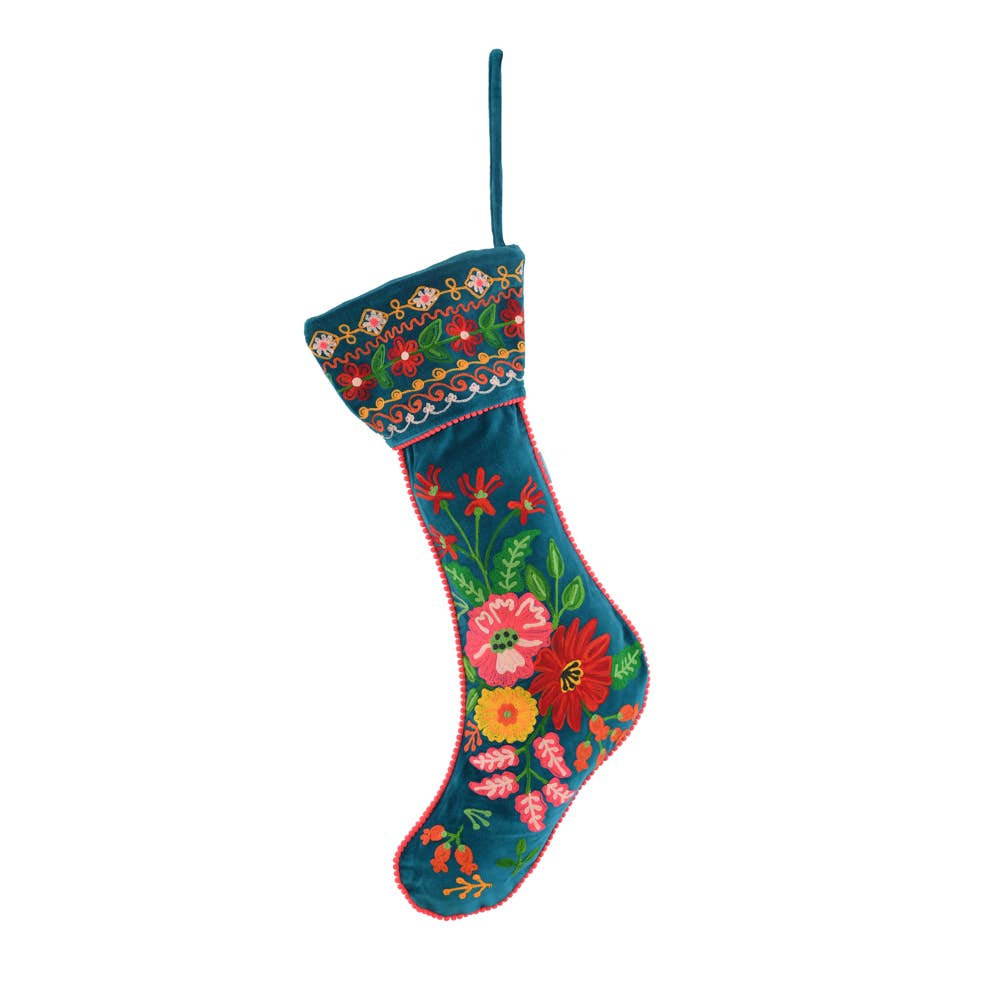 NEW BLUE EMBROIDERED STOCKING 8x24"